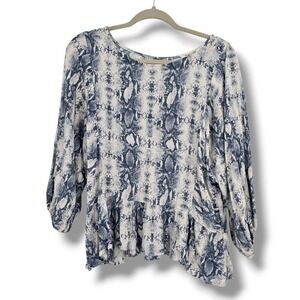 ee:some Womens Blue Snakeskin Print Peplum Blouse Balloon Sleeve TG53290-1729 S